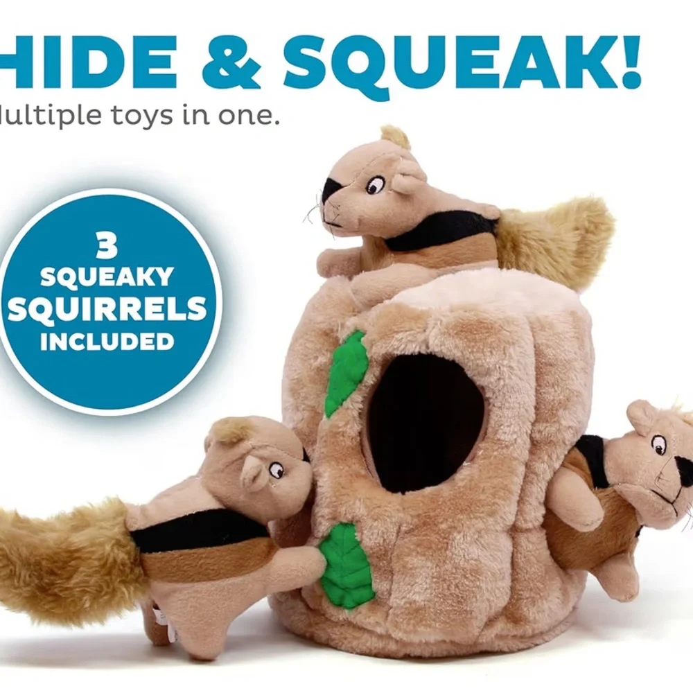 Interactive Squirrel Hideaway Plush Toy for Small Pets